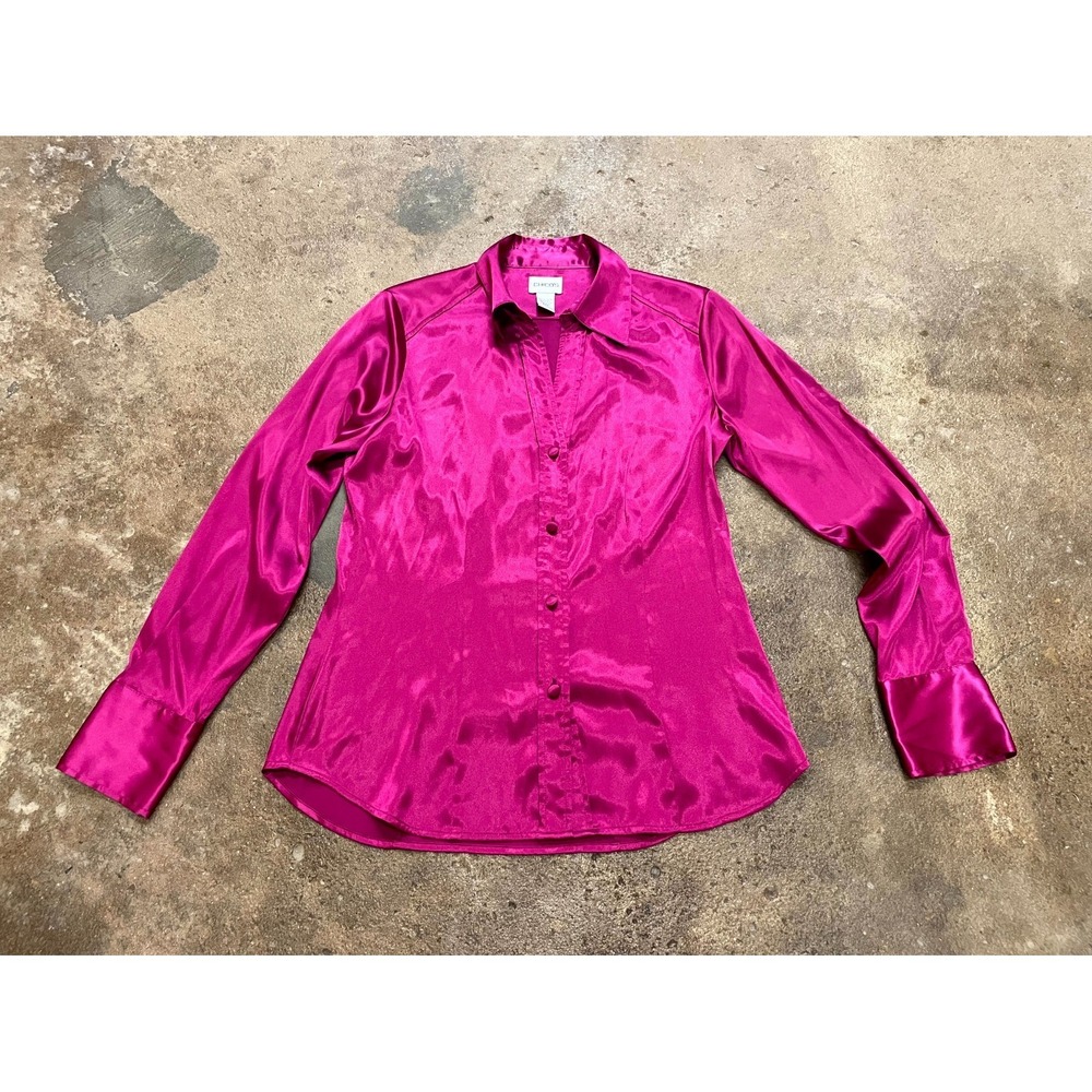 Chico's Shirt Womens 0 Magenta Purple Stretch Long Sleeve Button Up Streetwear